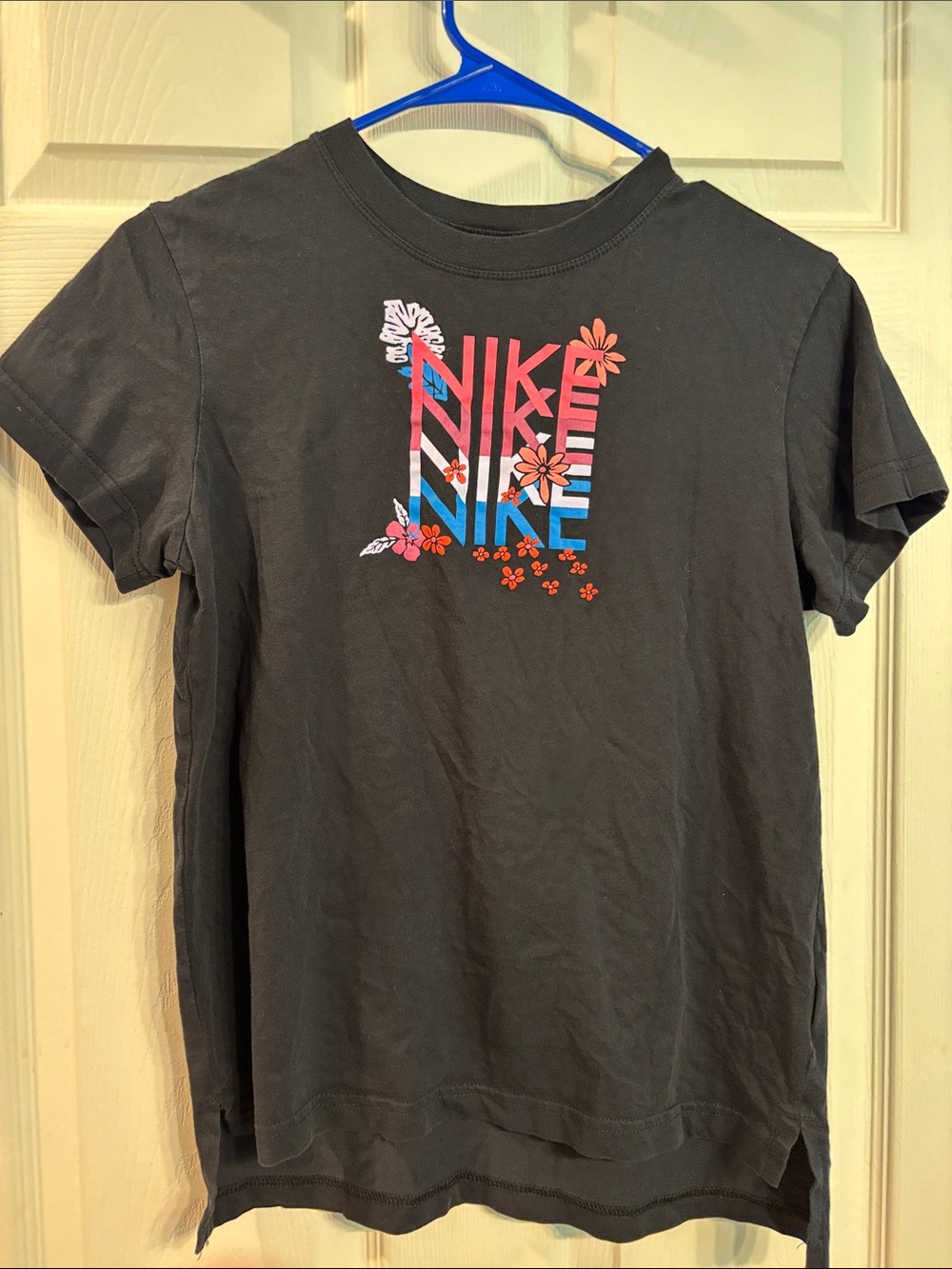 Nike Black Tee with Pink & Blue Floral Logo